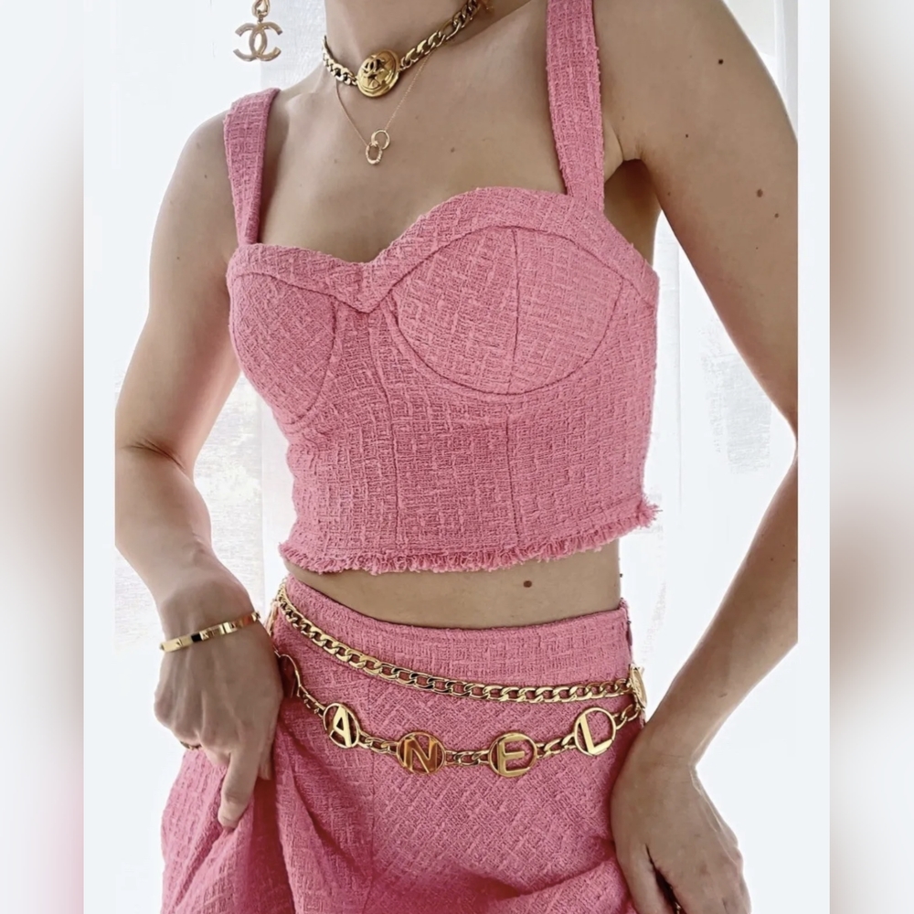 TOP- ZARA BARBIE PINK TEXTURED BUSTIER CROPPED TOP NWT